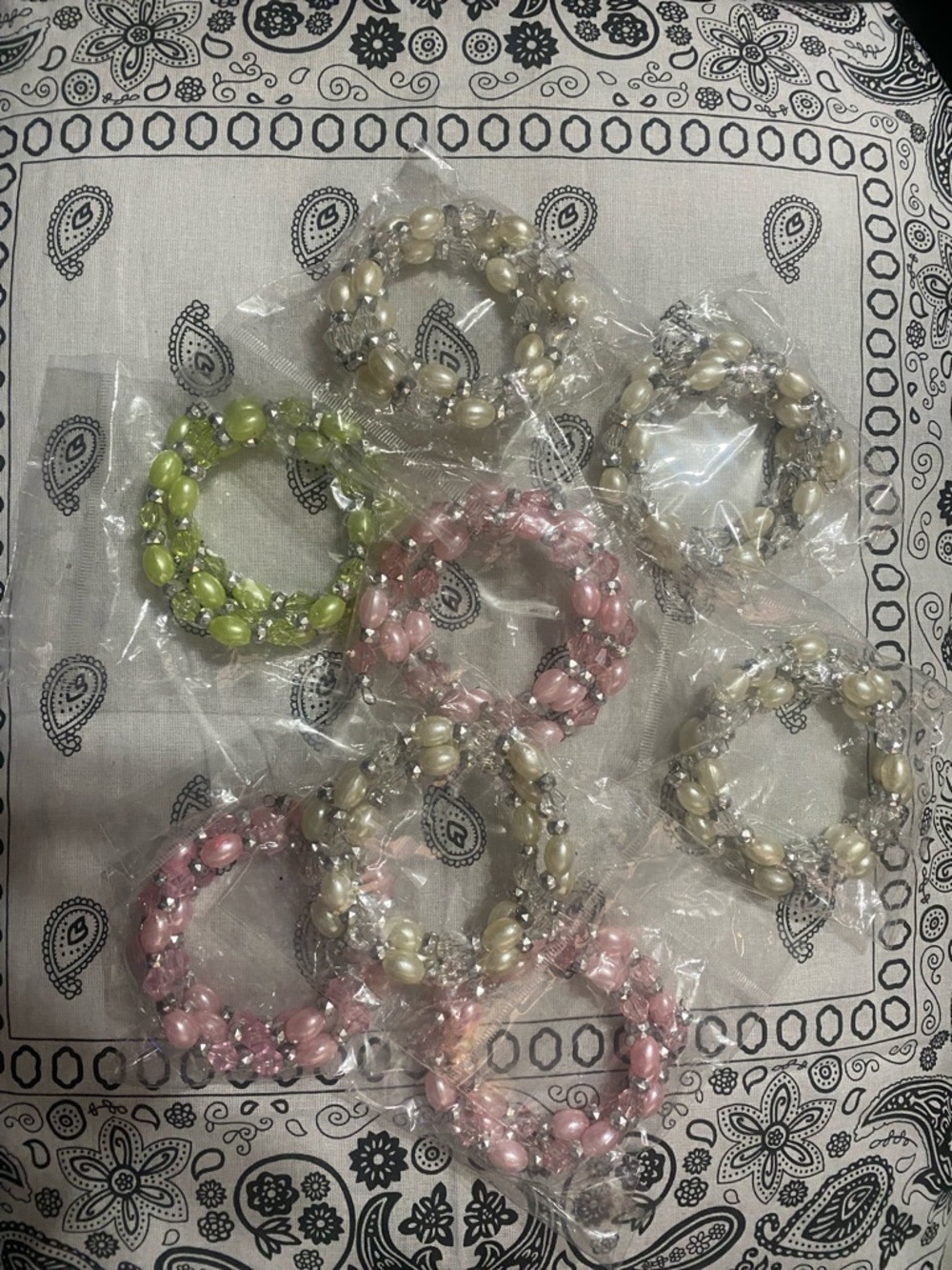 Pearl & Crystal Stretch Bracelet - Pink, White, Green, Yellow